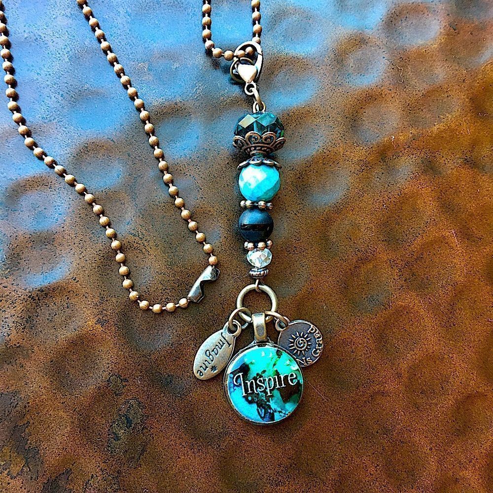 Inspire Charm Copper Colored Beaded Chain Inspirational Necklace